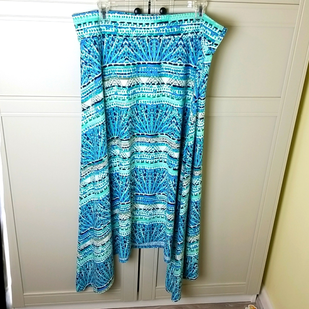 Maurices XL Women skirt maxi pull on aqua mint white print Easter spring summer